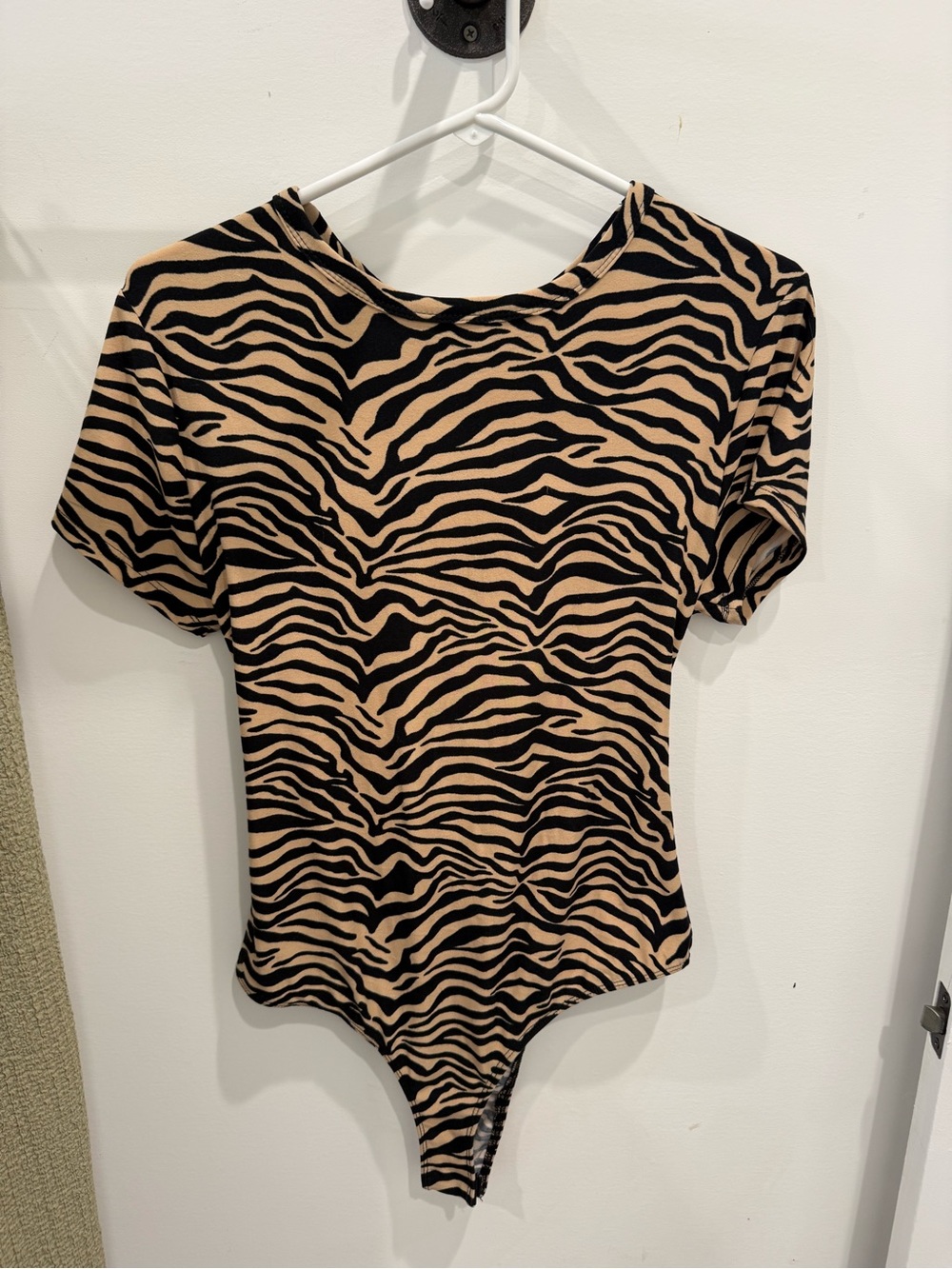 Rue21 Beige and Black Zebra Print Short Sleeve Bodysuit